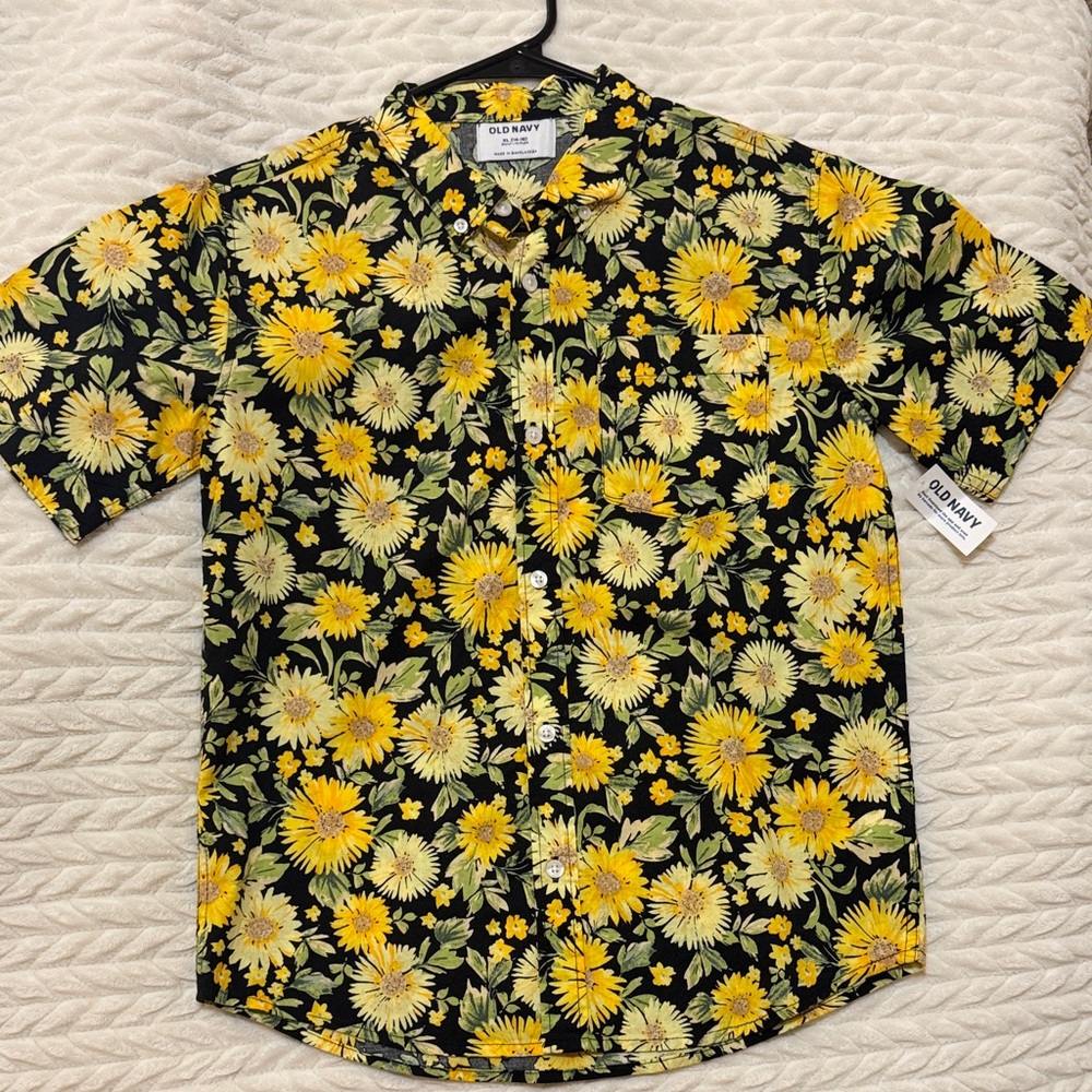 Old Navy Boys Black and Yellow Floral Shirt